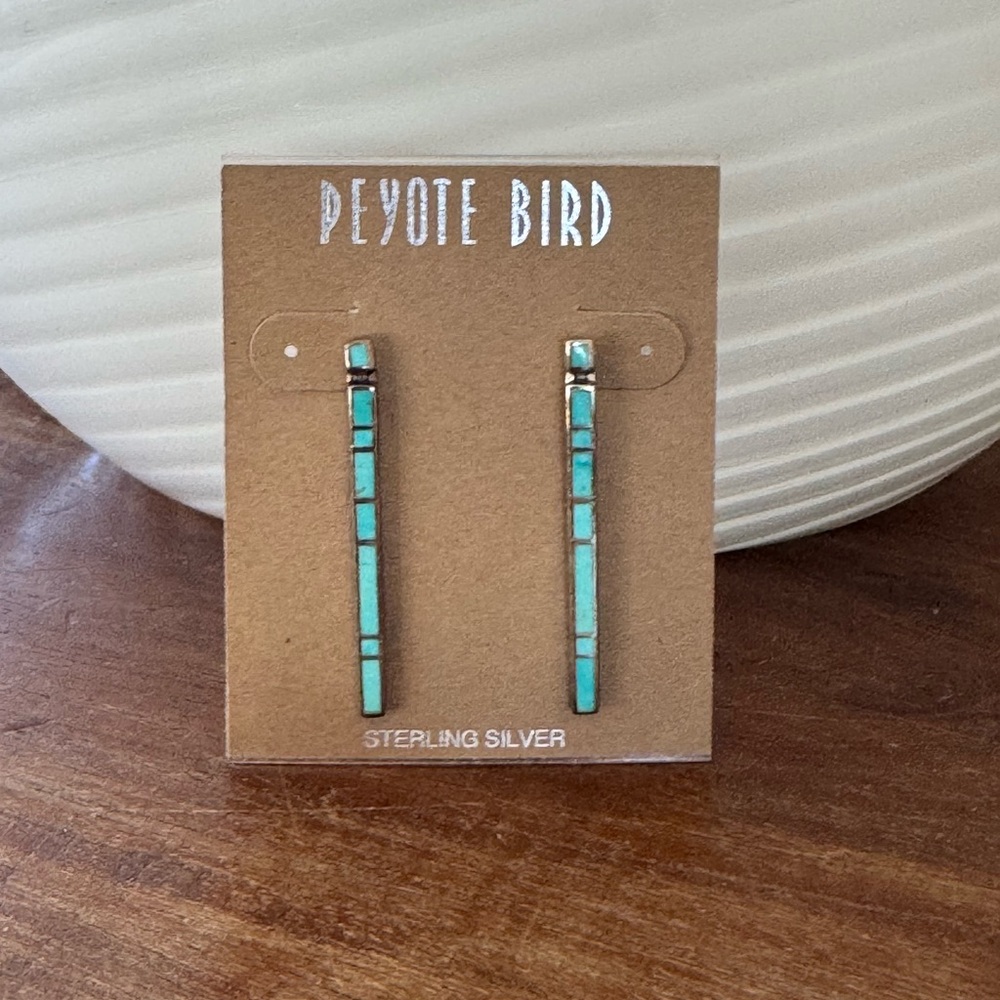 Peyote Bird Sterling & Turquoise Inlay dangle earrings. Amazing!!